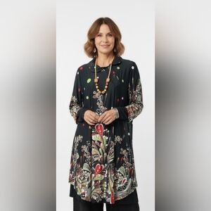 R&B Blouse Tunic Lagenlook Cottage Fairy Green Red Floral 1XL